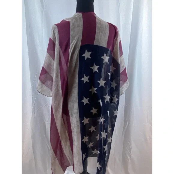 New Americana Red Blue Lightweight Rayon Cardigan Women's One Size - Picture 8 of 10